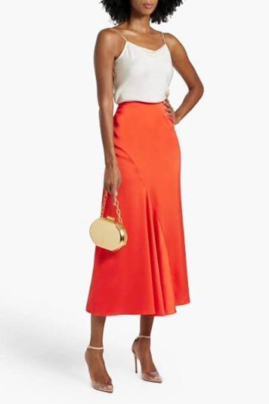 Derek Lam 10 Crosby Paulette Midi Skirt Sunset Red 4 NWT Quiet Luxury Cocktail